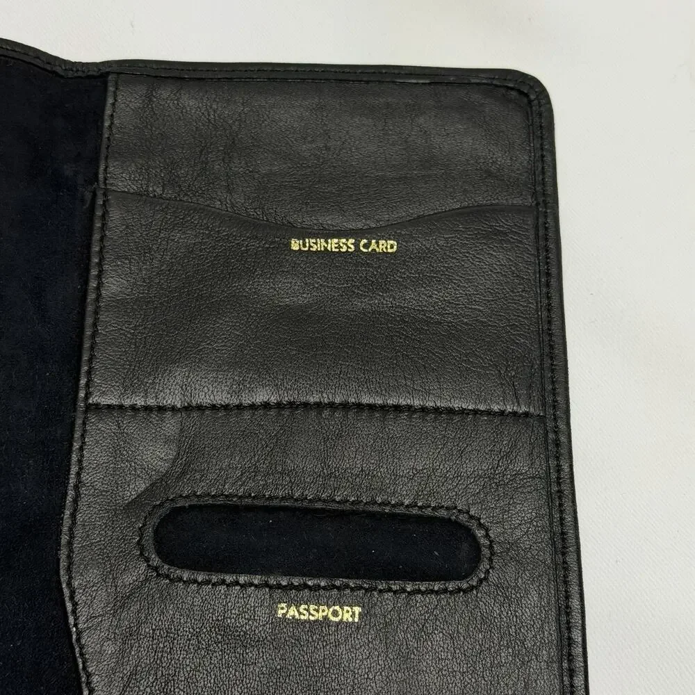 Winn International Lamb Leather Passport Travel Wallet Boarding Pass Black
